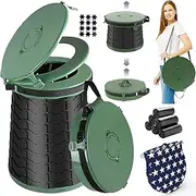 ALEVMOOM Upgraded XXL Retractable Portable Camping Toilet - Height Adjustable, Foldable Travel Toilet for Adults With Collapsible Stool and Trash Bag