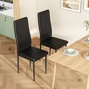 Ufurniture Dining Chairs, Set of 2 Premium High-Back PVC Kitchen Chairs Anti-Slip with Metal Legs 46cm Seat Height