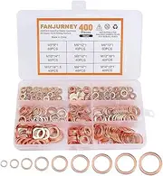 Copper Sealing Rings, Copper Flat Washers, Gasket Washer Set Automotive, 9 Size Assortment for Oil Pan Plugs, Hydraulic Fittings, Automotive Repairs, 400 Pieces, 600g