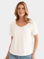 Short Sleeve Cotton Slub V-Neck Tee