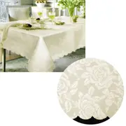 Jacquard Damask Design with Scalloped Edging Table Cloth Cream
