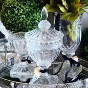 Large Crystal Cut Glass Etched Goblet Decorative Jar with Lid