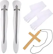 DEARMAMY 1 Set Nun High Knee Stocks Nun Gloves Cross Pendent Necklace for Carnival Themed Party