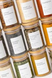 Dishwasher-Safe Spice Jars with 160 Waterproof Labels - 12x Bamboo Lid Set
