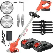 Cordless Grass Trimmer with 24v Lithium Battery and Charger, Electric Lawn Mower 650w Brushcutter Telescopic Handle, 90 ° Rotatable Head for Cutting Lawns in The Garden,Red