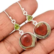 Natural Peanut Obsidian & Peridot 925 Sterling Silver Earrings Jewelry CE32254