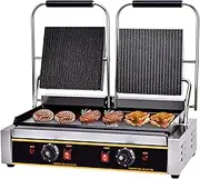 KAIGITE Commercial Panini Press, Electric Contact Grill Panini Grill Sandwich Maker with Adjustable Temperature Control and Non-Stick Plates for Hamburgers Steaks Bacons Sandwiches (Double Zone)