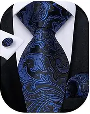 DiBanGu Paisley Mens Tie Set Silk Woven Jacquard Necktie and Pocket Square Cufflinks Gift Set Formal Bussiness Regular Tie