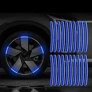 Car Wheel Hub Reflective Sticker,Reflective Wheel Rim Stripe Decal Sticker,Night Safety Warning Car Stickers,Anti-Scratch Reflective Stickers Car Motorcycle Wheel Safety Decorative(Blue)