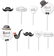 Best Dad Birthday Cake Topper and Decorations - Father's Birthday Party Decor, Cupcake Toppers, Cake Picks for Daddy - Bday Cup Cake Toppers Birthday Supplies 9 Pcs