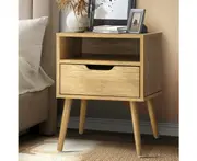 Scandi X Multi Storage Modern Bedside Table | Sleek Versatile Nightstand Table in 2 Colours - Wood, One