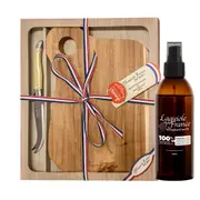 Laguiole Jean Neron Cheese Knife Made in France & Square Serving Board Gift Set With Care Oil