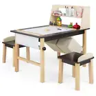 Kids Table and Chairs Set 3PCS Art Drawing Activity Desk Stools w/Storage Bins