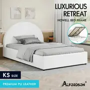 ALFORDSON Bed Frame King Single Gas Lift Base With Storage White Leather HOWELL