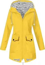 [fartey] Womens Rain Jacket Waterproof Long Hooded Rain Coats Lightweight Outdoor Windbreaker Button Zip Up Travel Trench Coat