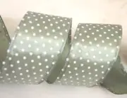 5 yards Sage Green White Polka Dot 1 1/2" Wired Ribbon Easter Spring Summer 5 yd