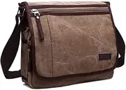 [Sosimcoty] Retro Men's Bag Casual Bags Solid Color Men's Canvas Shoulder Bags Men's Crossbody Bags (Brown)