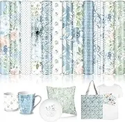 JarThenaAMCS 12 Sheet Blue Floral Heat Transfer Vinyl Watercolor Flower HTV Iron on Vinyl Blue Adhesive Craft Vinyl for Mugs DIY Crafts Fabric T-Shirt Supplies, 10 x 12 Inch