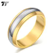 TT 7mm Two-Tone S.Steel Silver Stripe Inlaid Spinner Wedding Band Ring (R290)