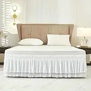IUOUTG White Tassel Bed Skirt Soft and Comfortable Chemical Fiber, Universal Fit for Bedroom Decoration Wrap Around Bed Skirt Elastic Dust Ruffle with Adjustable Belts