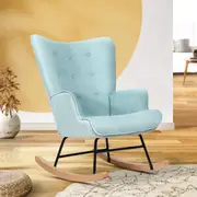 Oikiture Rocking Chair Nursing Armchair Linen Accent Chairs