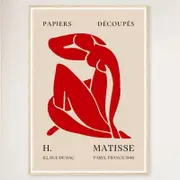 Galrie Papiers Découpés H. Matisse Print Red Silhouette (1948) Elegant for your Home, Wood Frame, 50 x 70cm (20 x 28inch)