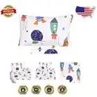 Space-Themed Twin Bed Sheet Set - Kid-Friendly Cotton with Cute Cartoon Print