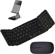 Foldable Keyboard Multi-Device Connection,Wireless Keyboard and Mouse Combo, Pocket-Sized Compact Tri-Folding Portable Keyboard for iPad, iPhone, Smartphone, Laptop, and Tablet