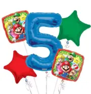 Super Mario Balloon Bouquet 5th Birthday 5 pcs - Party Supplies
