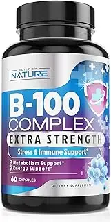Vitamin B Complex - All B Vitamins (Vitamin B1, B2, B3, B6, B9 - Folic Acid, B12) Plus Vitamin C for Immune and Energy Support, Sustained Slow Release, 60 Capsules
