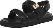 [Rihero] Women's Flat Sandals Comfort Adjustable Double Strap Slip on Leather Footbed Sandals
