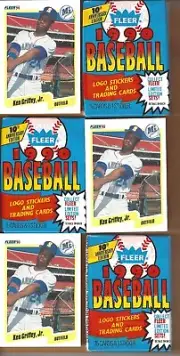 (3) 1990 Fleer Ken Griffey Mariners #513 Cards + (3) Unopened 90 Fleer Wax Packs