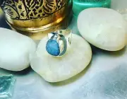 Genuine 925 Sterling Silver Large Blue Opal Gemstone Adjustable Ring Size 10