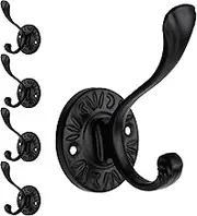 5pcs Black Coat Hooks, Wall Mounted, Farmhouse Style, Matte Black, Zinc, 35 lbs Weight Capacity, Easy Install, Perfect for Coats, Scarves, Towels, Bathrooms, Bedrooms, Closets, Porches
