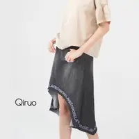 在飛比找森森購物網優惠-Qiruo 奇若名品 灰黑造型前短後長中長裙(小傘狀個性設計