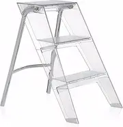 [KAIGITE] Acrylic 3 Step Ladder, Folding Step Stool with Wide Anti-Slip Pedals, Portable Lightweight Multifunctional Adults Ladder for Home Library Flower Stand Storage Rack Photography Props
