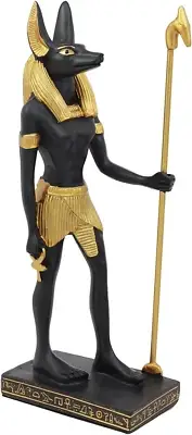 Anubis Statue Holding Staff and Ankh - Egyptian Mythology Decor Figurine