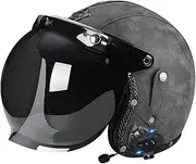 Motorcycle Helmet Vintage Motorcycle Jet Helmet with Bluetooth and Bubble Visor Open Helmet Removable Liner for Adult Men Women Half Face Helmet DOT/ECE Approved