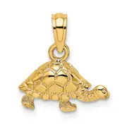 14K Yellow Gold Polished And Engraved Mini Turtle Charm