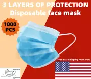 1000Pcs Blue Disposable Face Masks Earloop Blue 3-Ply Unisex Mouth & Nose Cover