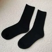 Plain Ribbed Socks Crew Sock - Black - One Size