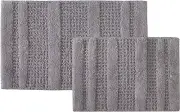 Kenneth Cole - Bath Rug Set, Soft Tufted Cotton 2 Piece, Solid Waffle Grey