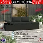 Sun Bed with Cushions Poly Rattan Black Adjustable Garden Lounge Yard Daybed NEW
