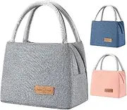 H HOME-MART Insulated Lunch Bags,Portable and Leakproof Thermal Cooler Tote for Women, Men, and Kids,Leakproof Lunch Box Canvas Cold Food Container for School Picnic Office,Small Grey