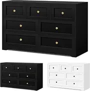 ALFORDSON Chest of Drawers Hallway Tallboy, Bedroom Dresser with 7 Drawers with Wooden Knob, Living Room Side Cabinet Standing Storage Cupboard, Indoor Furniture Home Organiser Sideboard(Black)