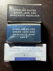 Sterling Silver Jade Agate Jewelry Lot AVON NOS Rings Necklace - Never Worn!