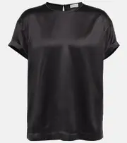 [Brunello Cucinelli] Brunello Cucinelli Embellished silk-blend satin T-shirt AU 14 black