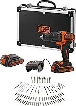 Black and Decker 18V Lithium-Ion 2 Speed Hammer Drill Kit 1.5Ah with 80 Accessories and Flight Case