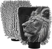 XYMZR Lion Face White Black Absorbent Microfiber Car Wash Mitt, Funny Cute Anime Scratch Free for Cars Cleaning, Home Cleaning Mitts, 2 Pack, 10.24” L x 7.09” W