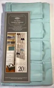 RAYMOND WAITES SHOE ORGANIZER OVER THE DOOR AQUA 20 pocket nip